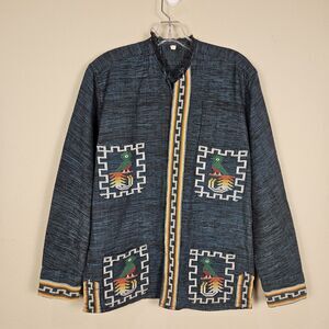 VTG 70s Guatemalan Handmade Quetzel Tribal Aztec Shirt Jacket Embroidered Medium